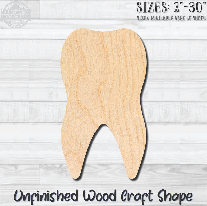 Tooth 2 Unfinished Wood Shape Blank Laser Engraved Cutout Woodcraft Craft