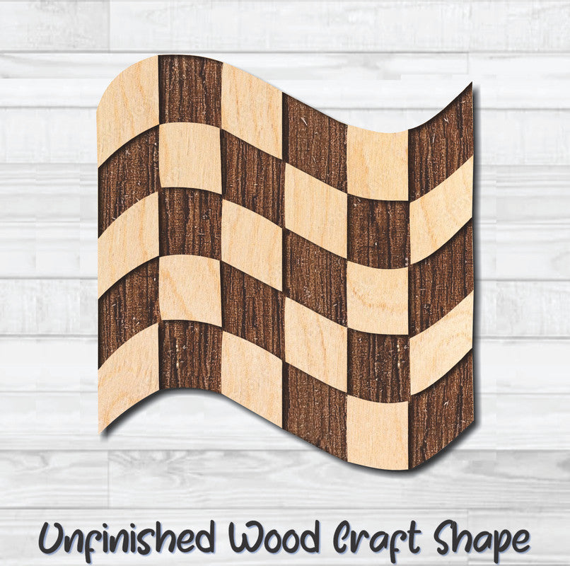 Checkered Flag Unfinished Wood Shape Blank Laser Engraved Cutout Woodcraft Craft Supply
