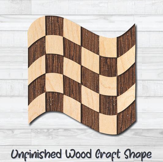 Checkered Flag Unfinished Wood Shape Blank Laser Engraved Cutout Woodcraft Craft Supply