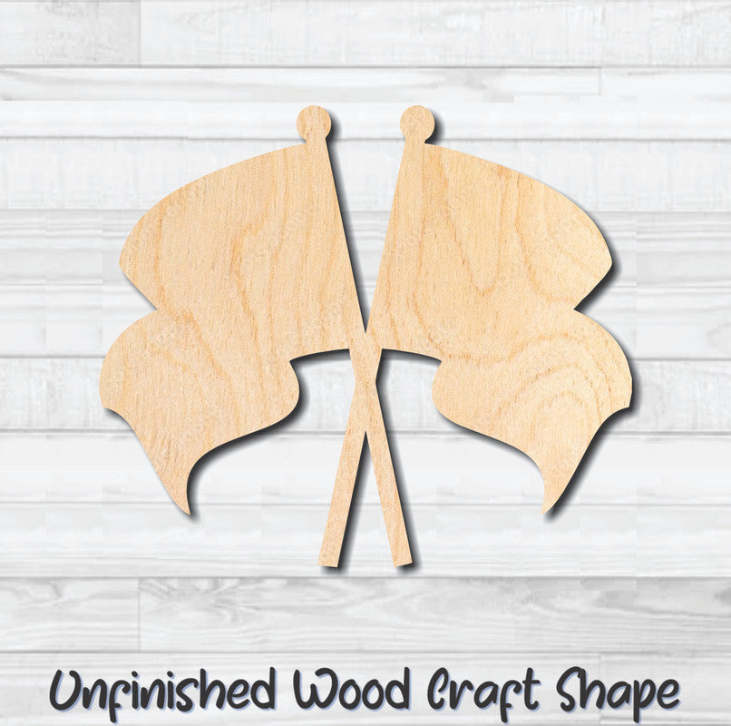 Crossed Flags Unfinished Wood Shape Blank Laser Engraved Cutout Woodcraft Craft Supply