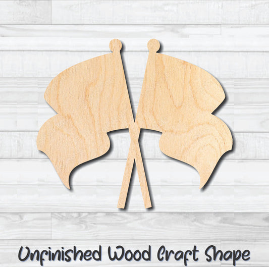 Crossed Flags Unfinished Wood Shape Blank Laser Engraved Cutout Woodcraft Craft Supply