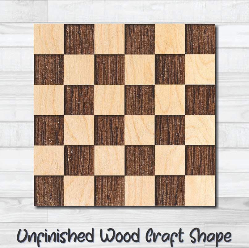 Checker Board Checkered Flag Unfinished Wood Shape Blank Laser Engraved Cutout Woodcraft Craft Supply