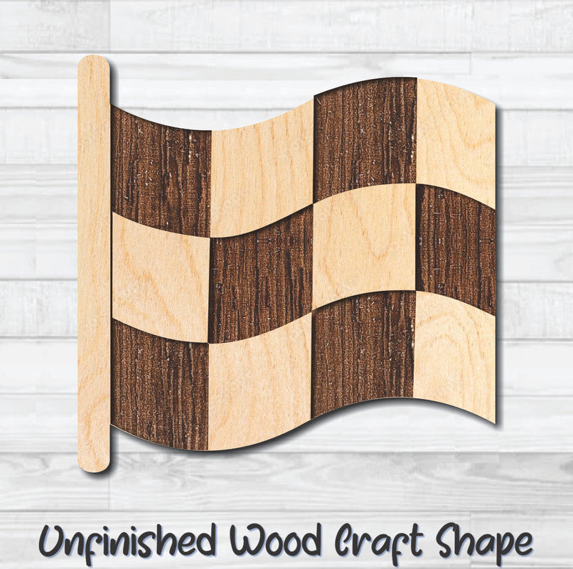 Checkered Flag Race Unfinished Wood Shape Blank Laser Engraved Cutout Woodcraft Craft Supply