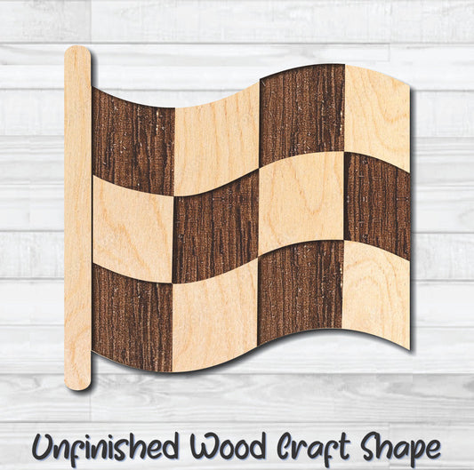 Checkered Flag Race Unfinished Wood Shape Blank Laser Engraved Cutout Woodcraft Craft Supply