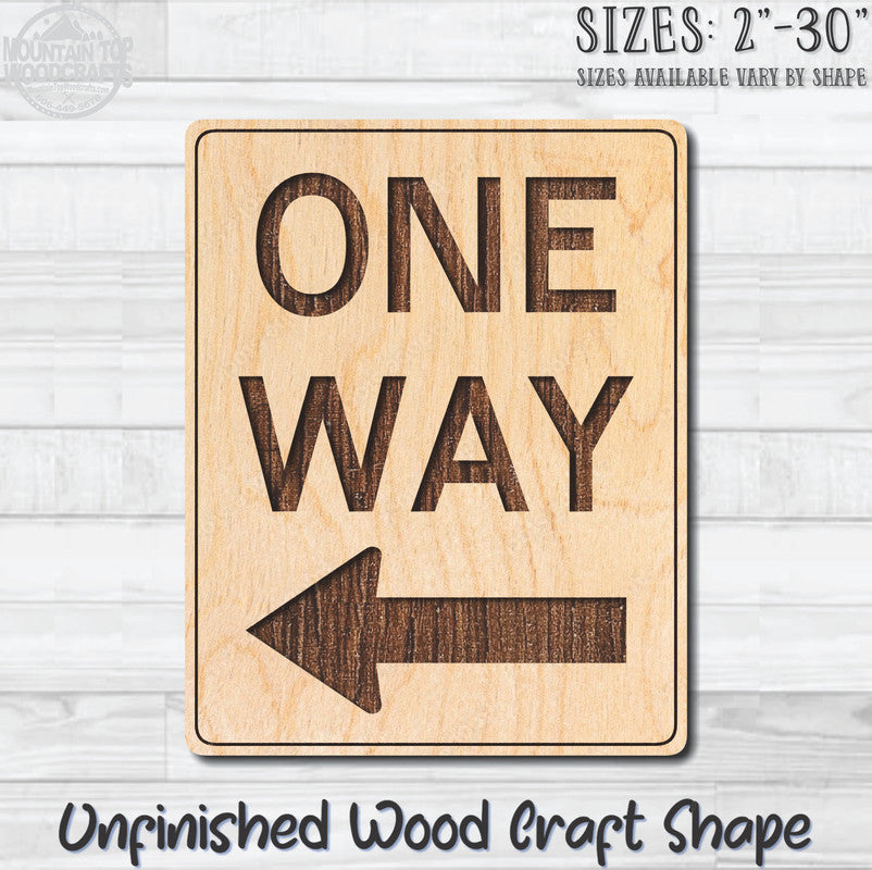 One Way Left Arrow Traffic Road Sign Unfinished Wood Shape Blank Laser Engraved Cutout Woodcraft Craft Supply