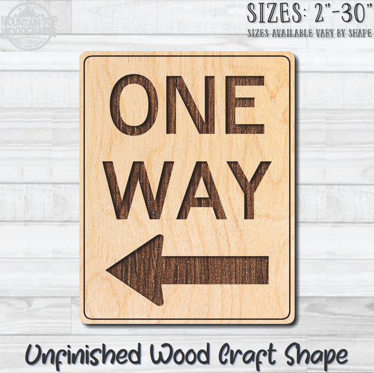 One Way Left Arrow Traffic Road Sign Unfinished Wood Shape Blank Laser Engraved Cutout Woodcraft Craft Supply