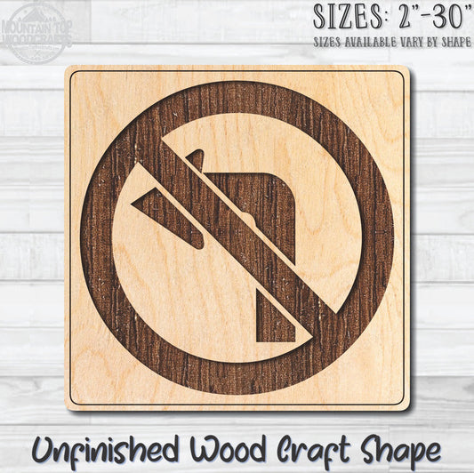 No Left Turn Circle Traffic Street Road Sign Unfinished Wood Shape Blank Laser Engraved Cutout Woodcraft Craft Supply