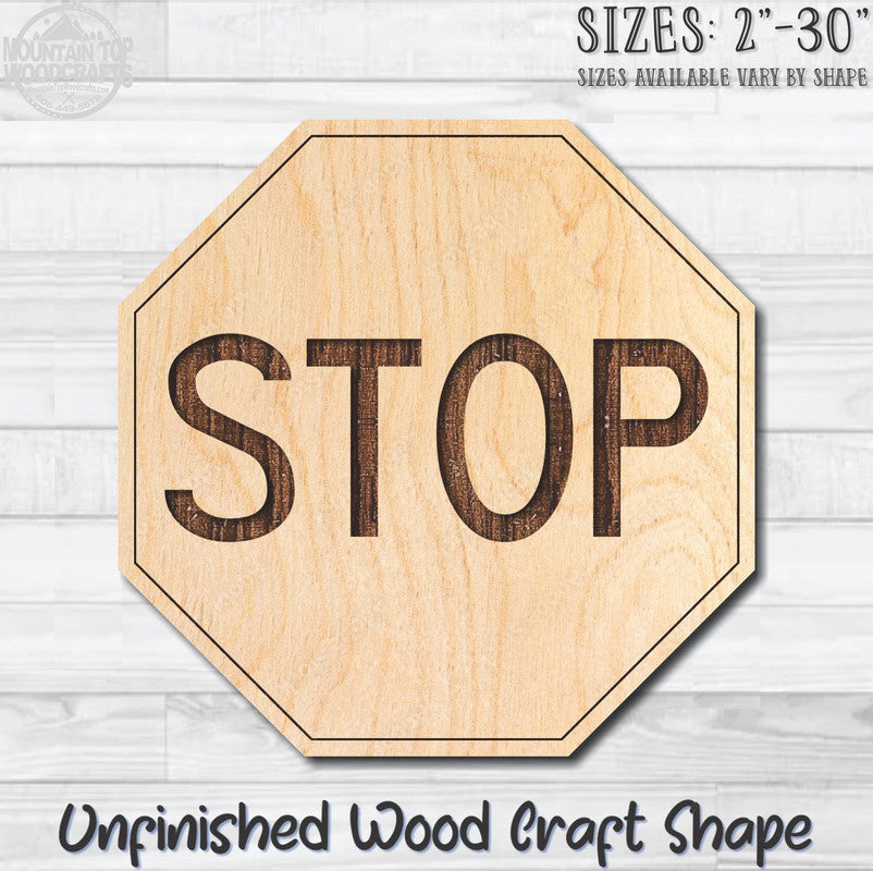 Stop Sign 1 Traffic Street Road Sign Unfinished Wood Shape Blank Laser Engraved Cut Out Woodcraft Craft Supply