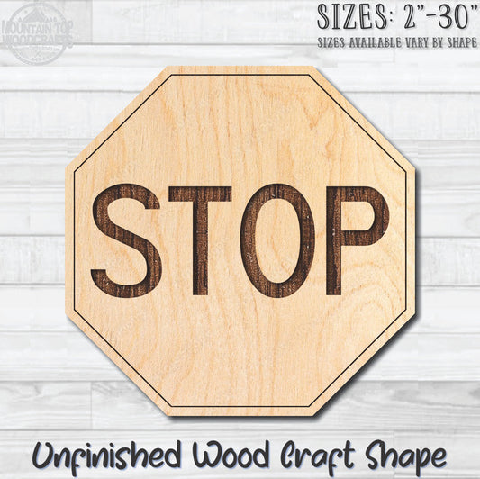 Stop Sign 1 Traffic Street Road Sign Unfinished Wood Shape Blank Laser Engraved Cut Out Woodcraft Craft Supply