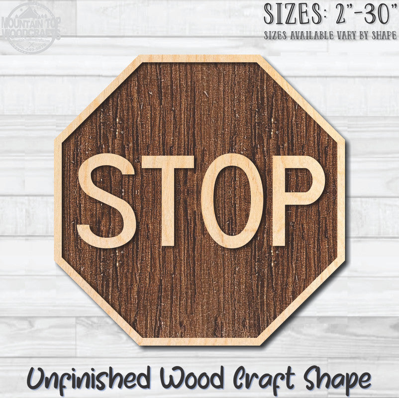Stop Sign 2 Traffic Street Road Sign Unfinished Wood Shape Blank Laser Engraved Cut Out Woodcraft Craft Supply