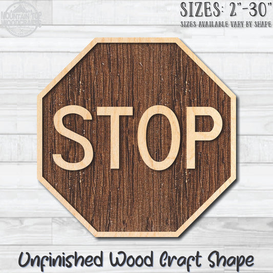 Stop Sign 2 Traffic Street Road Sign Unfinished Wood Shape Blank Laser Engraved Cut Out Woodcraft Craft Supply