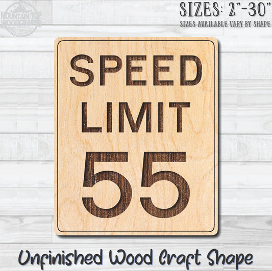 Speed Limit 55 Traffic Street Road Sign Unfinished Wood Shape Blank Laser Engraved Cut Out Woodcraft Craft Supply