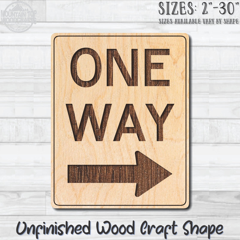 One Way Right Arrow Traffic Street Road Sign Unfinished Wood Shape Blank Laser Engraved Cutout Woodcraft Craft Supply
