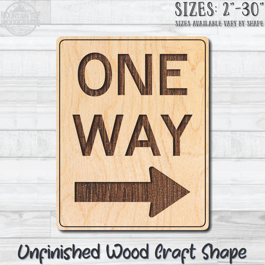 One Way Right Arrow Traffic Street Road Sign Unfinished Wood Shape Blank Laser Engraved Cutout Woodcraft Craft Supply
