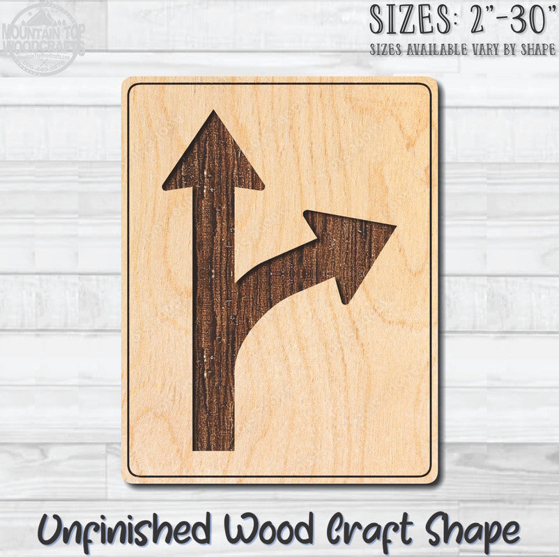 Straight Right Arrow Traffic Street Road Sign Unfinished Wood Shape Blank Laser Engraved Cut Out Woodcraft Craft Supply