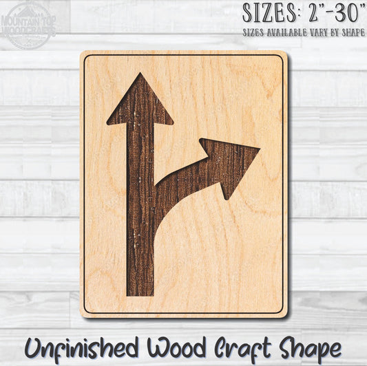 Straight Right Arrow Traffic Street Road Sign Unfinished Wood Shape Blank Laser Engraved Cut Out Woodcraft Craft Supply