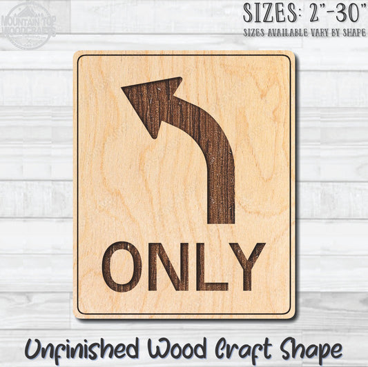 Left Turn Only Arrow Traffic Street Road Sign Unfinished Wood Shape Blank Laser Engraved Cutout Woodcraft Craft Supply