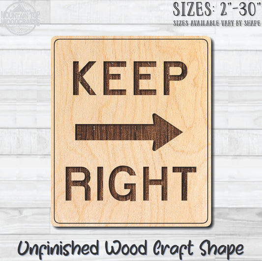 Keep Right Arrow Traffic Street Road Sign Unfinished Wood Shape Blank Laser Engraved Cutout Woodcraft Craft Supply