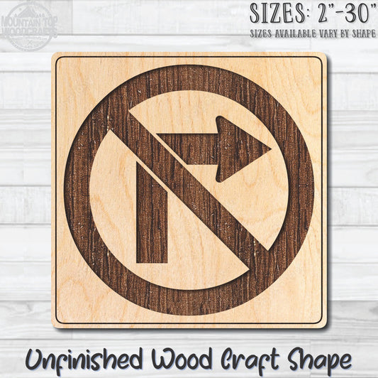 No Right Turn Circle Traffic Street Road Sign Unfinished Wood Shape Blank Laser Engraved Cutout Woodcraft Craft Supply