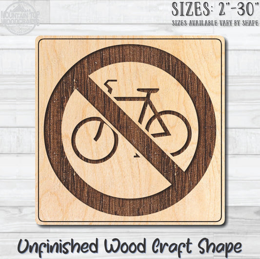 No Bicycle Circle Traffic Street Road Sign Unfinished Wood Shape Blank Laser Engraved Cutout Woodcraft Craft Supply