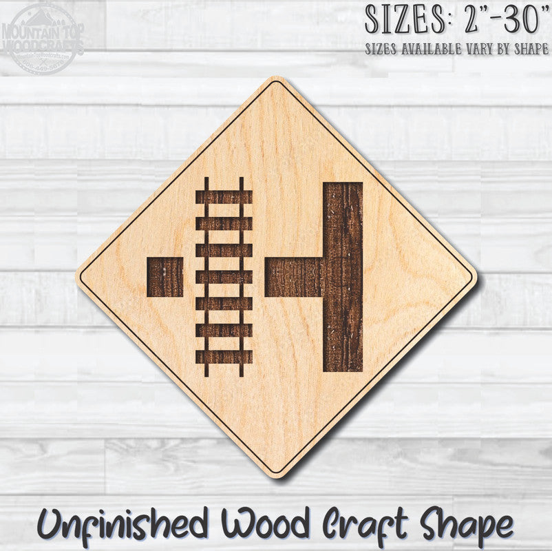 Parallel Railroad Crossing Traffic Street Sign Unfinished Wood Shape Blank Laser Engraved Cutout Woodcraft Craft Supply