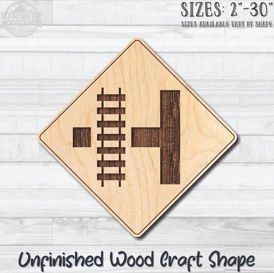 Parallel Railroad Crossing Traffic Street Sign Unfinished Wood Shape Blank Laser Engraved Cutout Woodcraft Craft Supply
