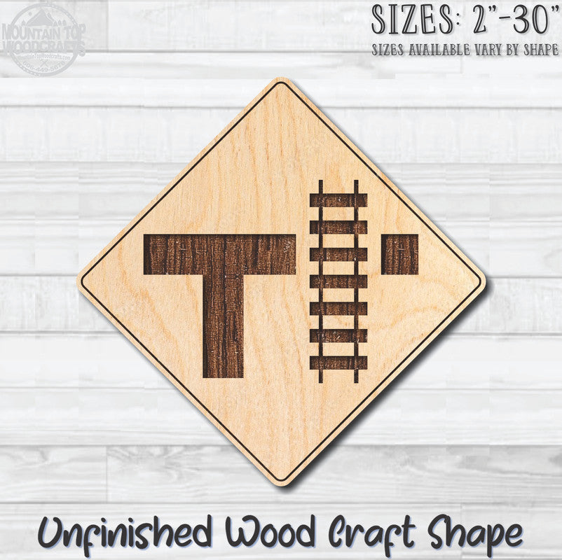 Railroad Crossing Traffic Street Road Sign Unfinished Wood Shape Blank Laser Engraved Cut Out Woodcraft Craft Supply