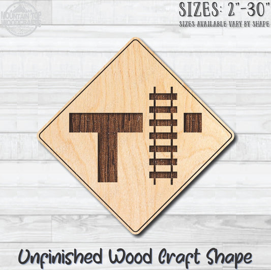 Railroad Crossing Traffic Street Road Sign Unfinished Wood Shape Blank Laser Engraved Cut Out Woodcraft Craft Supply