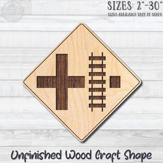 Railroad Crossing Traffic Street Road Sign Unfinished Wood Shape Blank Laser Engraved Cut Out Woodcraft Craft Supply