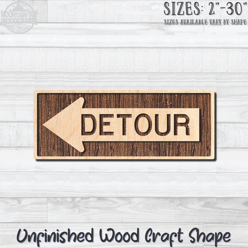 Detour Left Arrow Traffic Street Road Sign Unfinished Wood Shape Blank Laser Engraved Cutout Woodcraft Craft Supply