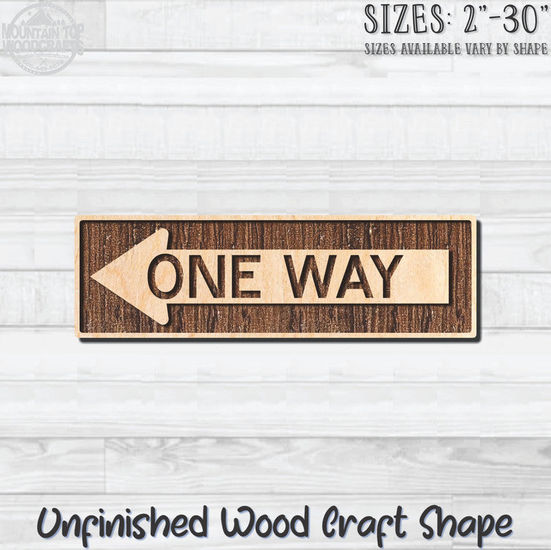 One Way Left Arrow Traffic Street Road Sign Unfinished Wood Shape Blank Laser Engraved Cutout Woodcraft Craft Supply