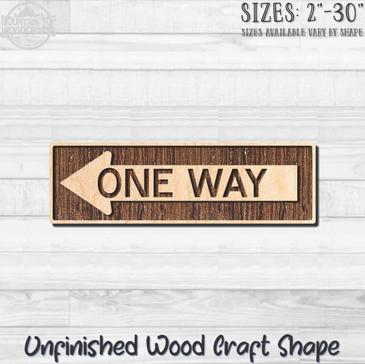 One Way Left Arrow Traffic Street Road Sign Unfinished Wood Shape Blank Laser Engraved Cutout Woodcraft Craft Supply