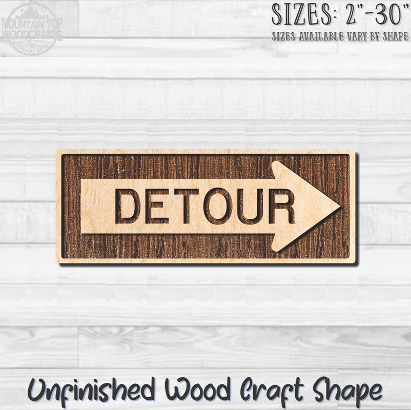 Detour Left Arrow Traffic Street Road Sign Unfinished Wood Shape Blank Laser Engraved Cutout Woodcraft Craft Supply