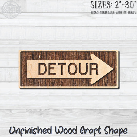 Detour Left Arrow Traffic Street Road Sign Unfinished Wood Shape Blank Laser Engraved Cutout Woodcraft Craft Supply