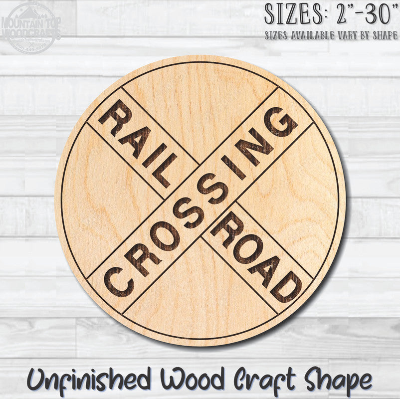 Railroad Crossing Circle Unfinished Wood Shape Blank Laser Engraved Cutout Woodcraft Craft Supply