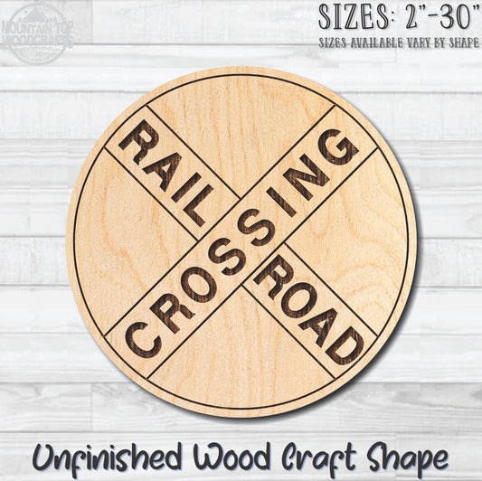 Railroad Crossing Circle Unfinished Wood Shape Blank Laser Engraved Cutout Woodcraft Craft Supply