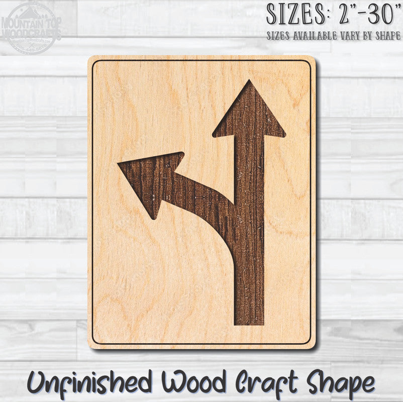 Straight Left Turn Arrow Traffic Street Sign Unfinished Wood Shape Blank Laser Engraved Cut Out Woodcraft Craft Supply