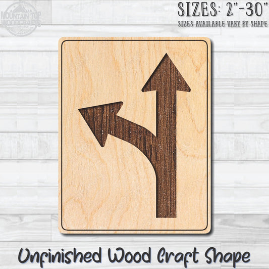 Straight Left Turn Arrow Traffic Street Sign Unfinished Wood Shape Blank Laser Engraved Cut Out Woodcraft Craft Supply