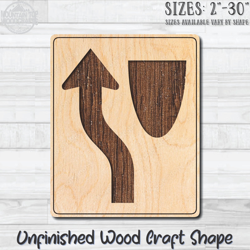 Keep Left Arrow Traffic Street Road Sign Unfinished Wood Shape Blank Laser Engraved Cutout Woodcraft Craft Supply