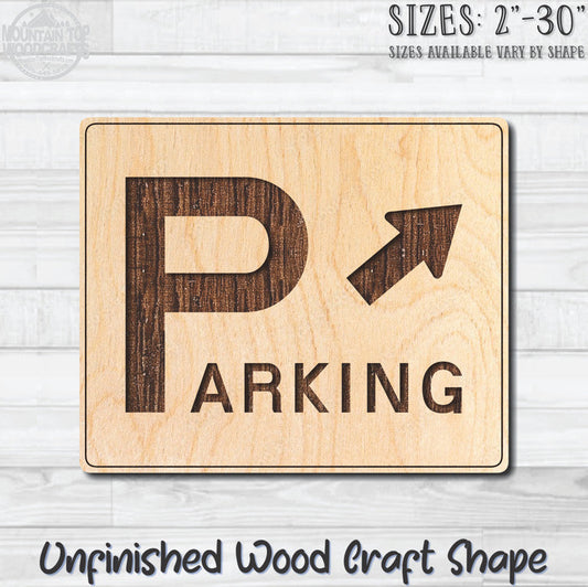 Parking Left Arrow Traffic Street Road Sign Unfinished Wood Shape Blank Laser Engraved Cutout Woodcraft Craft Supply
