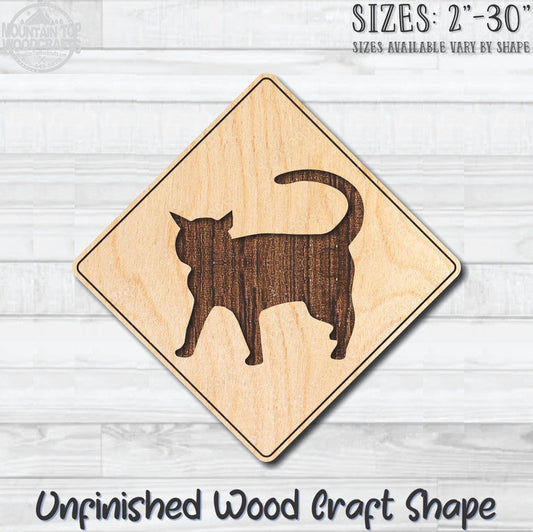 Cat Crossing Traffic Street Road Sign Unfinished Wood Shape Blank Laser Engraved Cutout Woodcraft Craft Supply