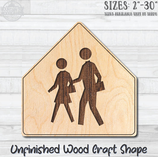 School Traffic Street Road Sign Unfinished Wood Shape Blank Laser Engraved Cutout Woodcraft Craft Supply