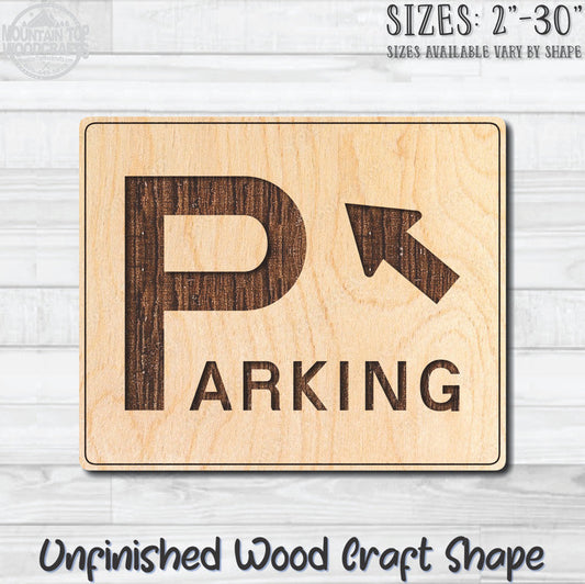 Parking Left Arrow Traffic Street Road Sign Unfinished Wood Shape Blank Laser Engraved Cutout Woodcraft Craft Supply