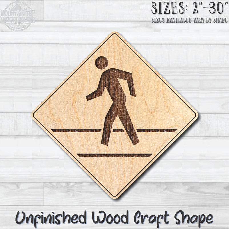 Crosswalk Traffic Street Road Sign Unfinished Wood Shape Blank Laser Engraved Cutout Woodcraft Craft Supply