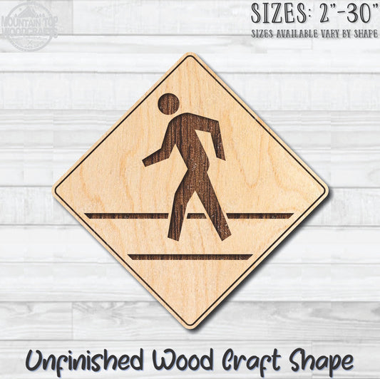 Crosswalk Traffic Street Road Sign Unfinished Wood Shape Blank Laser Engraved Cutout Woodcraft Craft Supply
