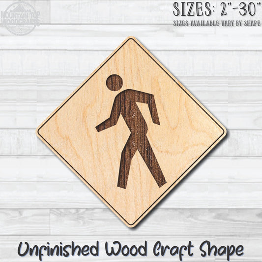Pedestrian Traffic Street Road Sign Unfinished Wood Shape Blank Laser Engraved Cutout Woodcraft Craft Supply