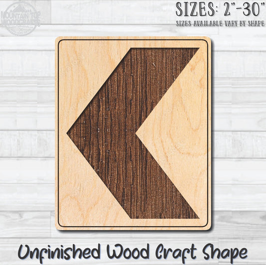 Left Arrow Construction Street Road Sign Unfinished Wood Shape Blank Laser Engraved Cutout Woodcraft Craft Supply
