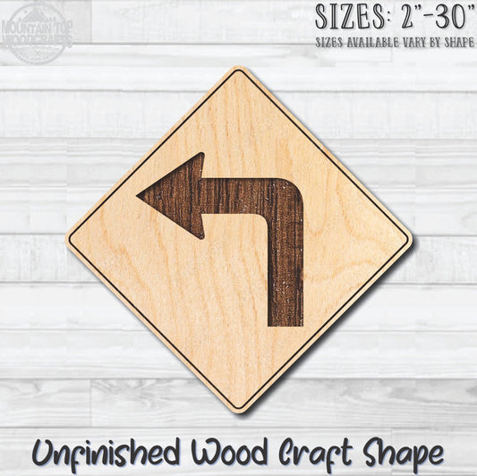 Left Arrow Traffic Street Road Sign Unfinished Wood Shape Blank Laser Engraved Cutout Woodcraft Craft Supply