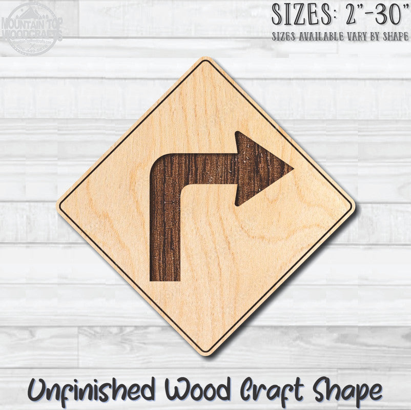 Right Arrow Traffic Street Road Sign Unfinished Wood Shape Blank Laser Engraved Cutout Woodcraft Craft Supply