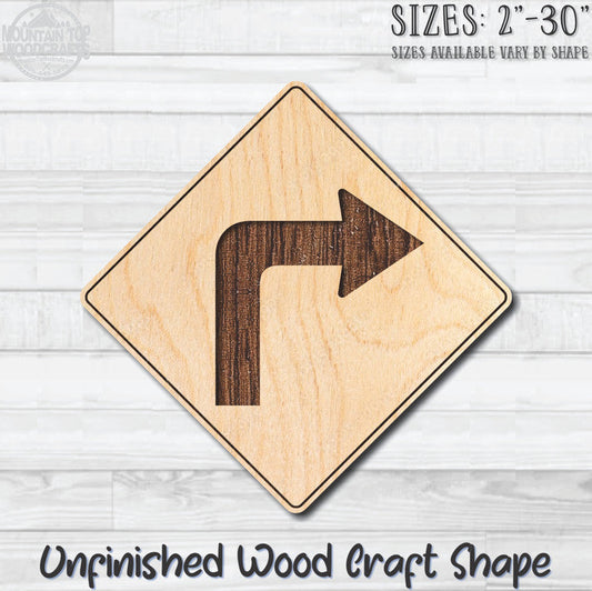Right Arrow Traffic Street Road Sign Unfinished Wood Shape Blank Laser Engraved Cutout Woodcraft Craft Supply